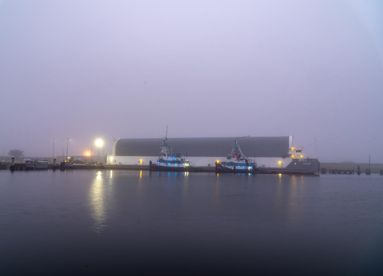 Teams at NASA’s Michoud Assembly Facility in New Orleans move the engine section flight hardware to the agency’s Pegasus barge Sunday, Dec. 4. The barge will ferry the engine section of NASA’s Space Launch System (SLS) rocket for Artemis III to the agency’s Kennedy Space Center in Florida. Once there, teams at Kennedy will finish outfitting the engine section, which comprises the tail-end of the rocket’s 212-foot-tall core stage, before integrating it to the rest of the stage. Beginning with production for Artemis III, NASA and core stage lead contractor Boeing will use Michoud, where the SLS core stages are currently manufactured, to produce and outfit the core stage’s five elements, and available space at Kennedy for final assembly and integration.